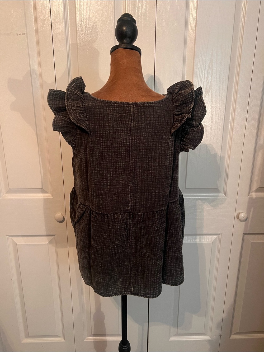Zenana Cotton Double Gauze Ruffle Sleeve Babydoll Top Boho Cottagecore - Picture 5 of 8